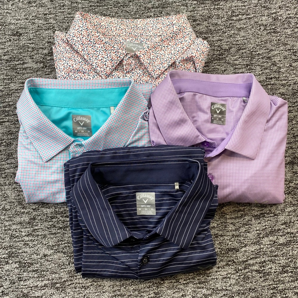 Callaway Opti Dri Golf Polo Shirts Mens 2XL Lot of 4 Performance Swing Tech